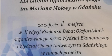 Drużyna XIX LO w Gdańsku zdobyła II miejsce w finale debat oksfordzkich