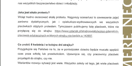 List Prezydenta Miasta Gdańska w sprawie strajku nauczycieli